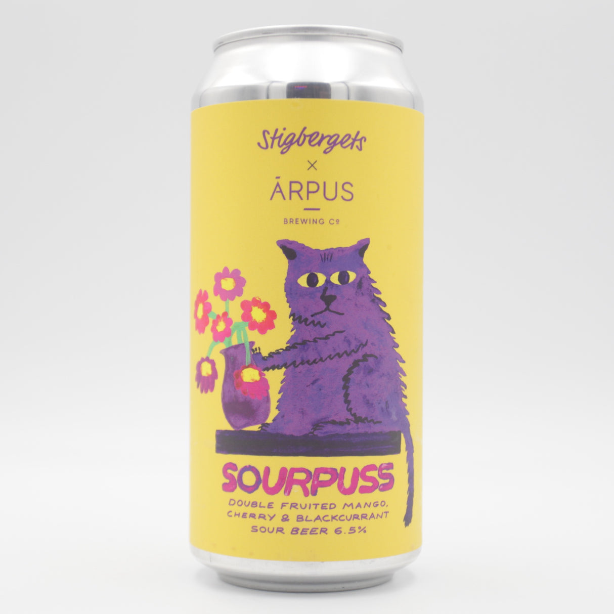 This is a can of Stigbergets / Arpus Brewing Co - Sourpuss - 6.5% (440ml). It is a Sour craft beer available to buy from Ghost Whale, voted London's best craft beer shop.