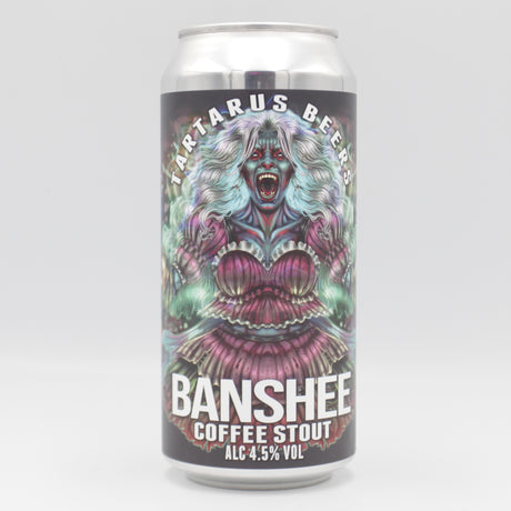 This is a can of Tartarus - Banshee - 4.5% (440ml). It is a Stout / Porter craft beer available to buy from Ghost Whale, voted London's best craft beer shop.