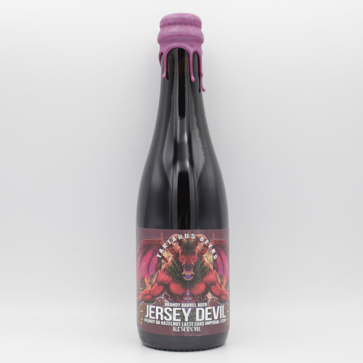 This is a bottle of Tartarus - Brandy Jersey Devil - 14.6% (375ml). It is a Imperial Stout / Porter craft beer available to buy from Ghost Whale, voted London's best craft beer shop.