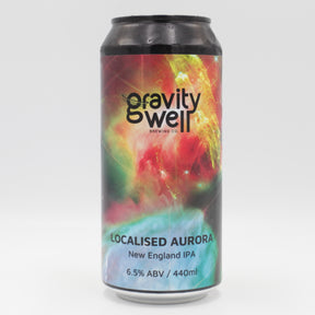 This is a can of Gravity Well - Localised Aurora - 6.5% (440ml). It is a IPA craft beer available to buy from Ghost Whale, voted London's best craft beer shop.