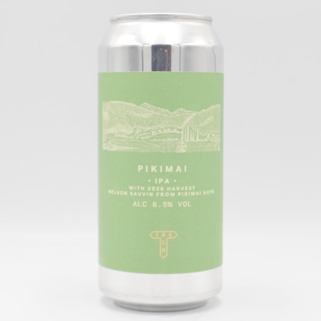 This is a can of Track - Pikimai - 6.5% (440ml). It is a IPA craft beer available to buy from Ghost Whale, voted London's best craft beer shop.
