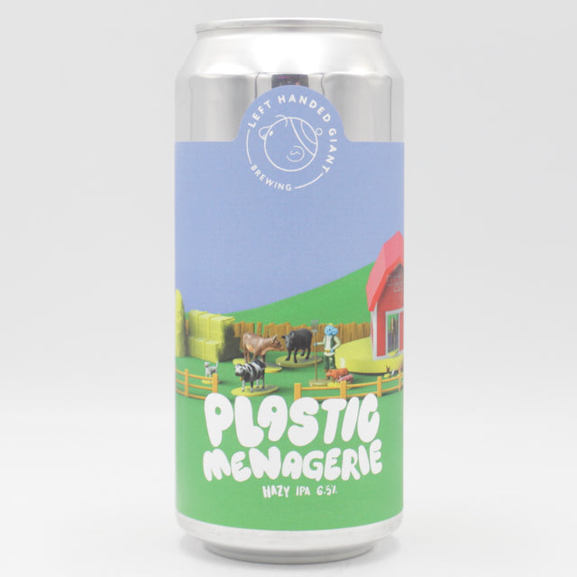 This is a can of Left Handed Giant - Plastic Menagerie - 6.5% (440ml). It is a IPA craft beer available to buy from Ghost Whale, voted London's best craft beer shop.