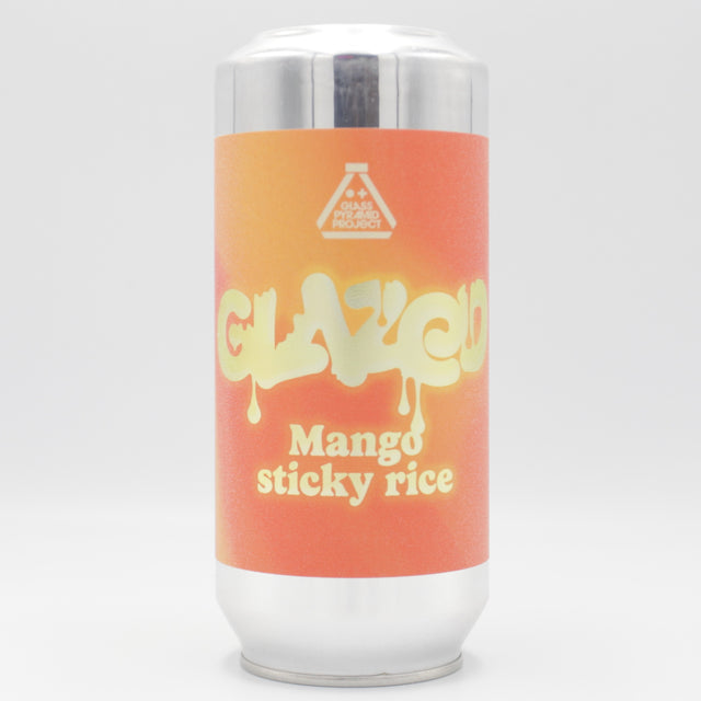 This is a can of Glass Pyramid Project - Glazed: Mango Sticky Rice - 4% (440ml). It is a Sour craft beer available to buy from Ghost Whale, voted London's best craft beer shop.