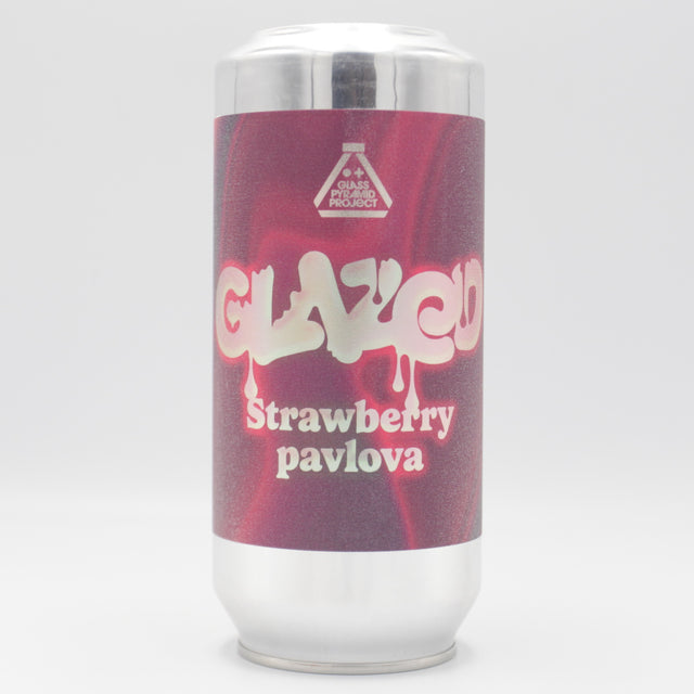 This is a can of Glass Pyramid Project - Glazed: Strawberry Pavlova - 4% (440ml). It is a Sour craft beer available to buy from Ghost Whale, voted London's best craft beer shop.