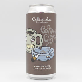 This is a can of Cellarmaker - Coffee & Cigarettes - 7.7% (473ml). It is a Stout / Porter craft beer available to buy from Ghost Whale, voted London's best craft beer shop.