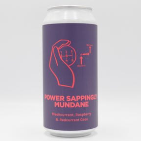 This is a can of Pomona Island - Power Sappingly Mundane - 5.5% (440ml). It is a Gose craft beer available to buy from Ghost Whale, voted London's best craft beer shop.
