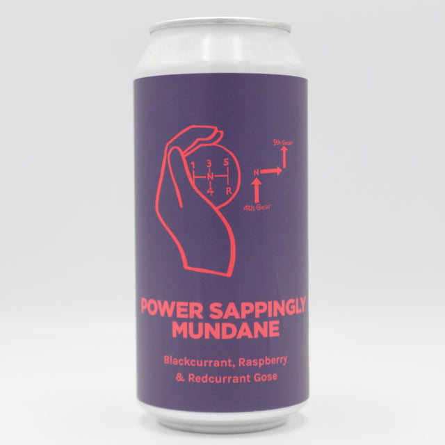 This is a can of Pomona Island - Power Sappingly Mundane - 5.5% (440ml). It is a Gose craft beer available to buy from Ghost Whale, voted London's best craft beer shop.