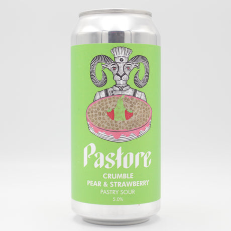 This is a can of Pastore - Crumble: Pear & Strawberry - 5% (440ml). It is a Sour craft beer available to buy from Ghost Whale, voted London's best craft beer shop.