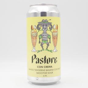 This is a can of Pastore - Con Crema: Mango, Tangerine, Banana & Coconut - 6% (440ml). It is a Sour craft beer available to buy from Ghost Whale, voted London's best craft beer shop.
