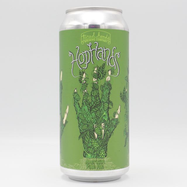 This is a can of Tired Hands - Hop Hands - 5.5% (473ml). It is a Pale Ale craft beer available to buy from Ghost Whale, voted London's best craft beer shop.