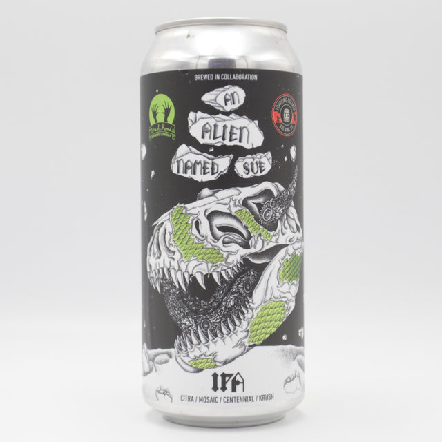 This is a can of Tired Hands / Toppling Goliath - An Alien Named Sue - 7% (473ml). It is a IPA craft beer available to buy from Ghost Whale, voted London's best craft beer shop.