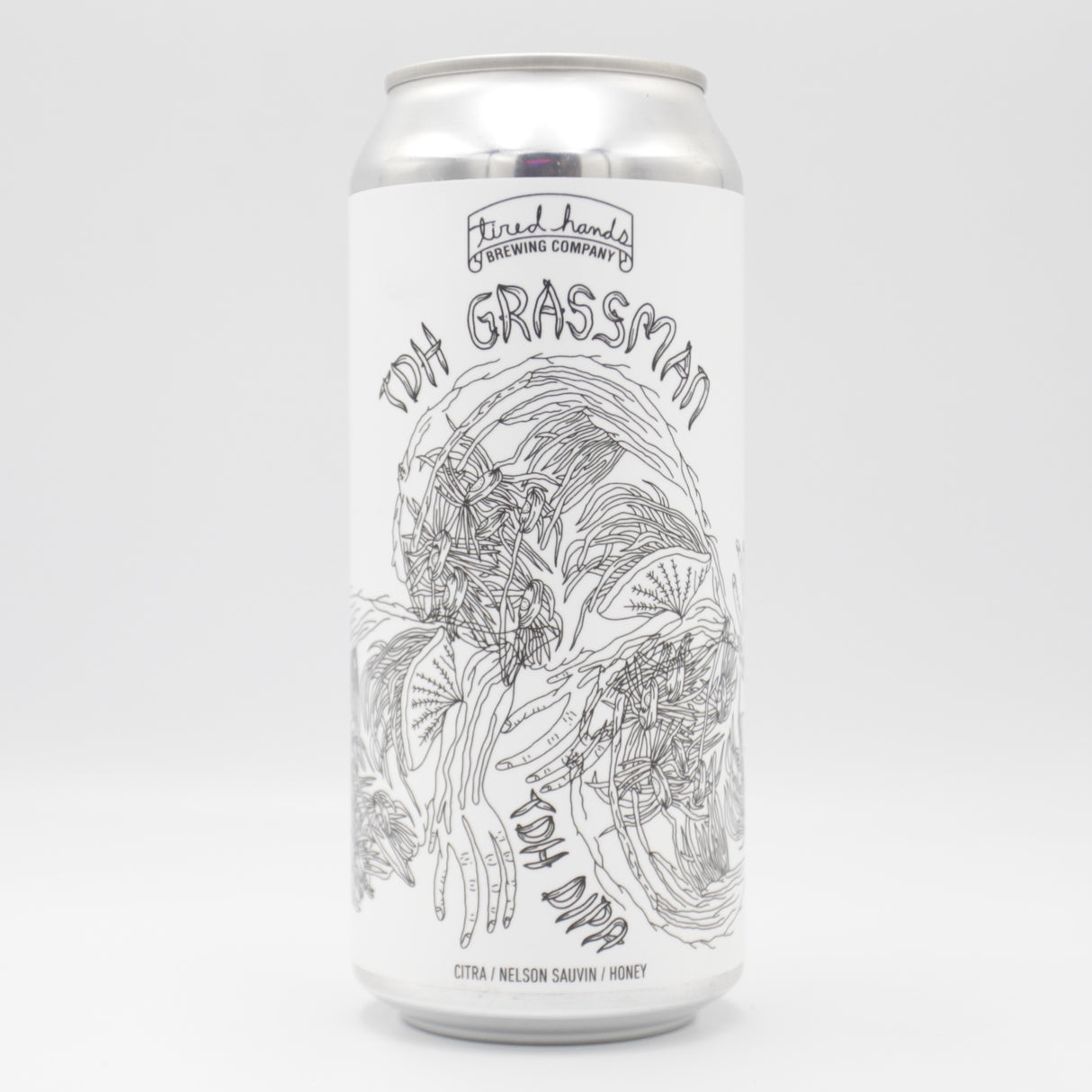 This is a can of Tired Hands - TDH Grassman - 8.6% (473ml). It is a Double IPA craft beer available to buy from Ghost Whale, voted London's best craft beer shop.