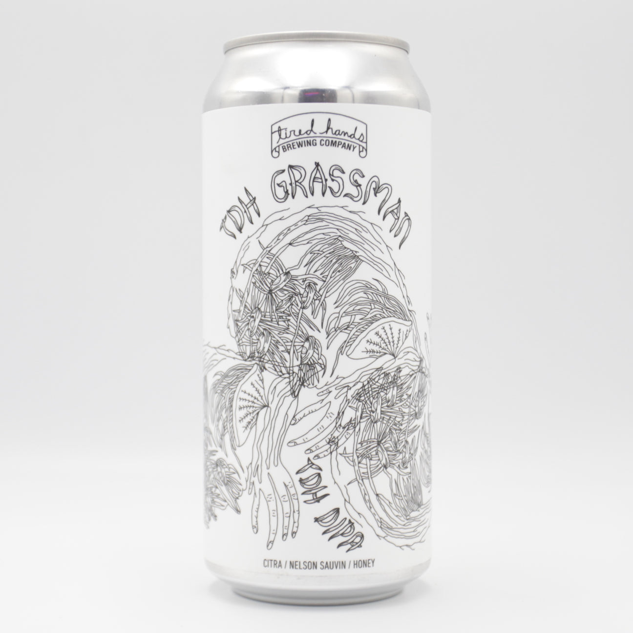 This is a can of Tired Hands - TDH Grassman - 8.6% (473ml). It is a Double IPA craft beer available to buy from Ghost Whale, voted London's best craft beer shop.