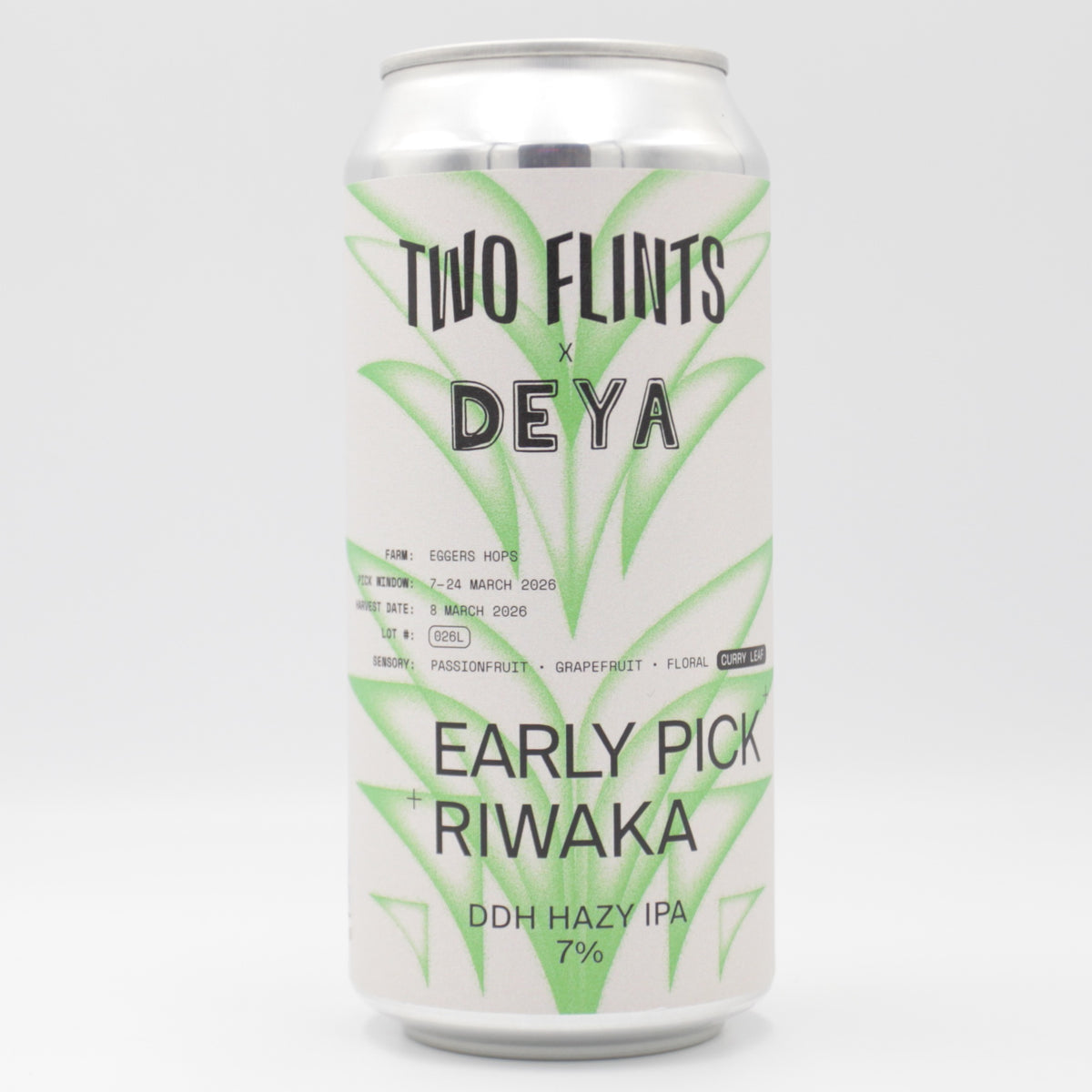 This is a can of Two Flints / DEYA - Early Pick: Riwaka - 7% (440ml). It is a IPA craft beer available to buy from Ghost Whale, voted London's best craft beer shop.