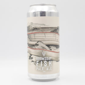 This is a can of Azvex - Doomsday Fish - 4.5% (440ml). It is a Pale Ale craft beer available to buy from Ghost Whale, voted London's best craft beer shop.