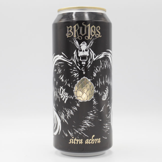 This is a can of Brujos - Sitra Achra - 9.2% (473ml). It is a Double IPA craft beer available to buy from Ghost Whale, voted London's best craft beer shop.
