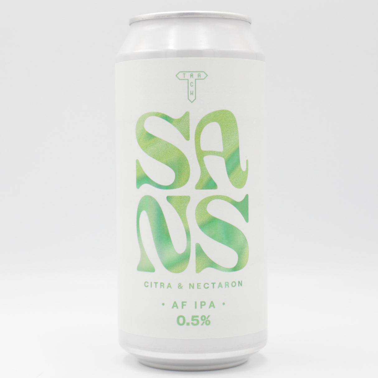 This is a can of Track - SANS: Citra & Nectaron - 0.5% (440ml). It is a IPA craft beer available to buy from Ghost Whale, voted London's best craft beer shop.
