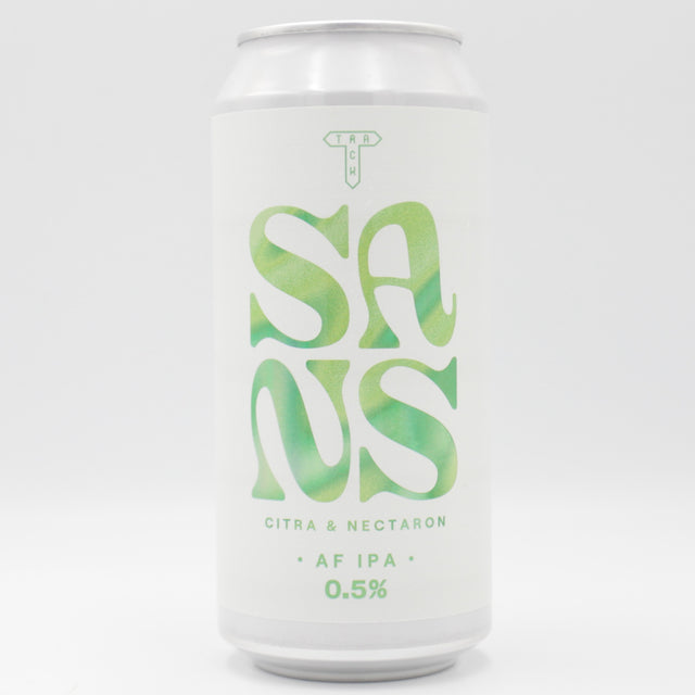 This is a can of Track - SANS: Citra & Nectaron - 0.5% (440ml). It is a IPA craft beer available to buy from Ghost Whale, voted London's best craft beer shop.