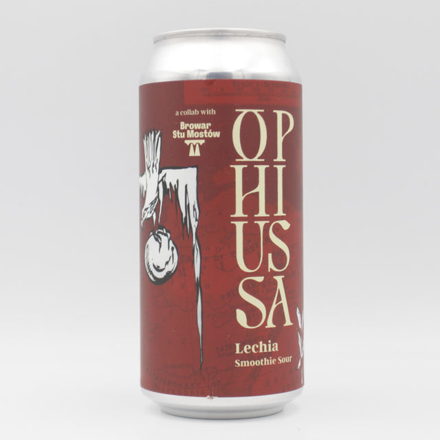 This is a can of Ophiussa / Stu Mostow - Lechia - 5% (440ml). It is a Sour craft beer available to buy from Ghost Whale, voted London's best craft beer shop.
