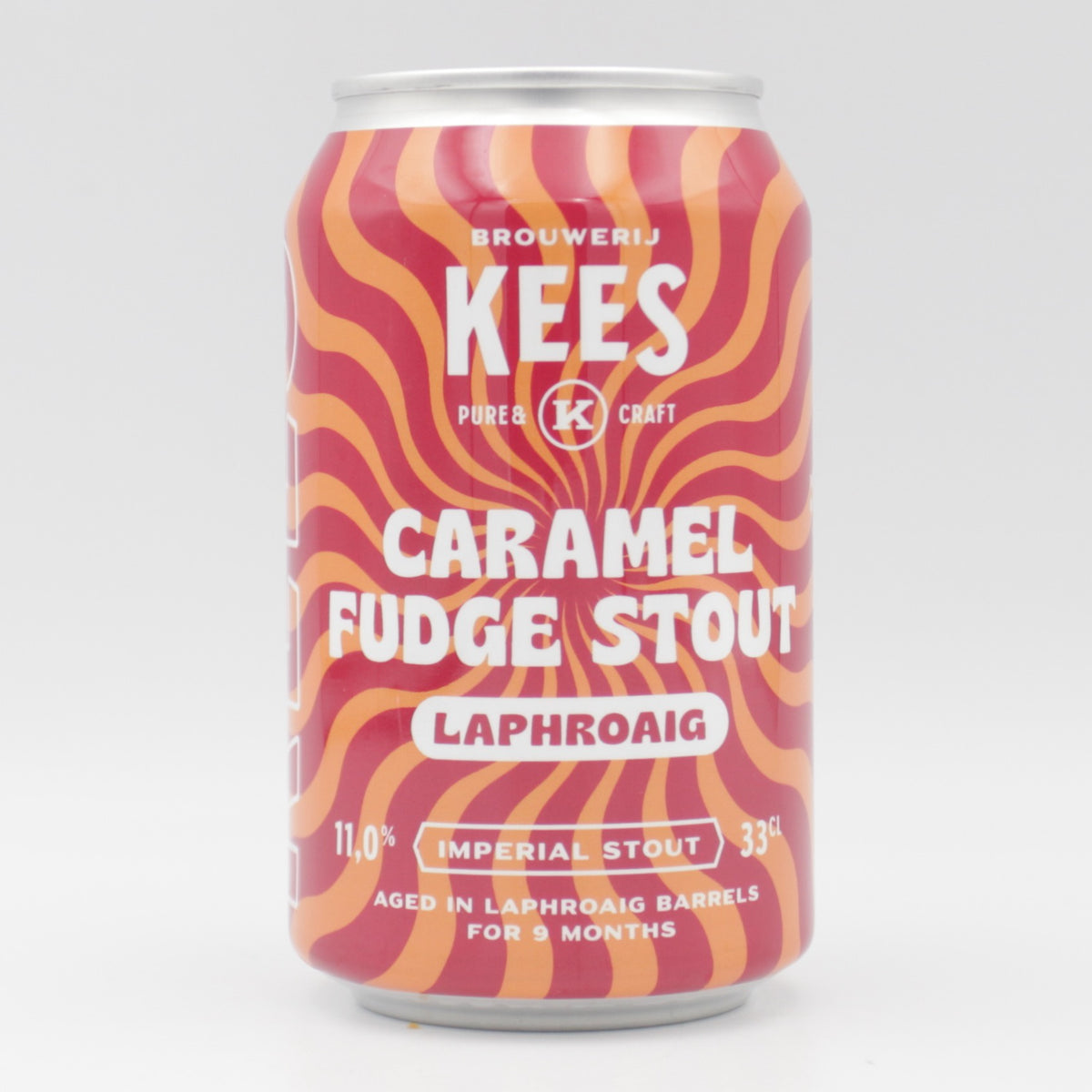This is a can of Kees - Caramel Fudge Stout Laphroaig BA - 11% (330ml). It is a Imperial Stout / Porter craft beer available to buy from Ghost Whale, voted London's best craft beer shop.