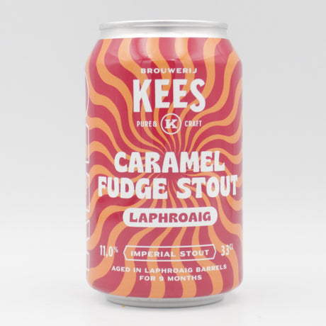 This is a can of Kees - Caramel Fudge Stout Laphroaig BA - 11% (330ml). It is a Imperial Stout / Porter craft beer available to buy from Ghost Whale, voted London's best craft beer shop.