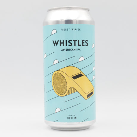 This is a can of Fuerst Wiacek - Whistles - 6.8% (440ml). It is a IPA craft beer available to buy from Ghost Whale, voted London's best craft beer shop.