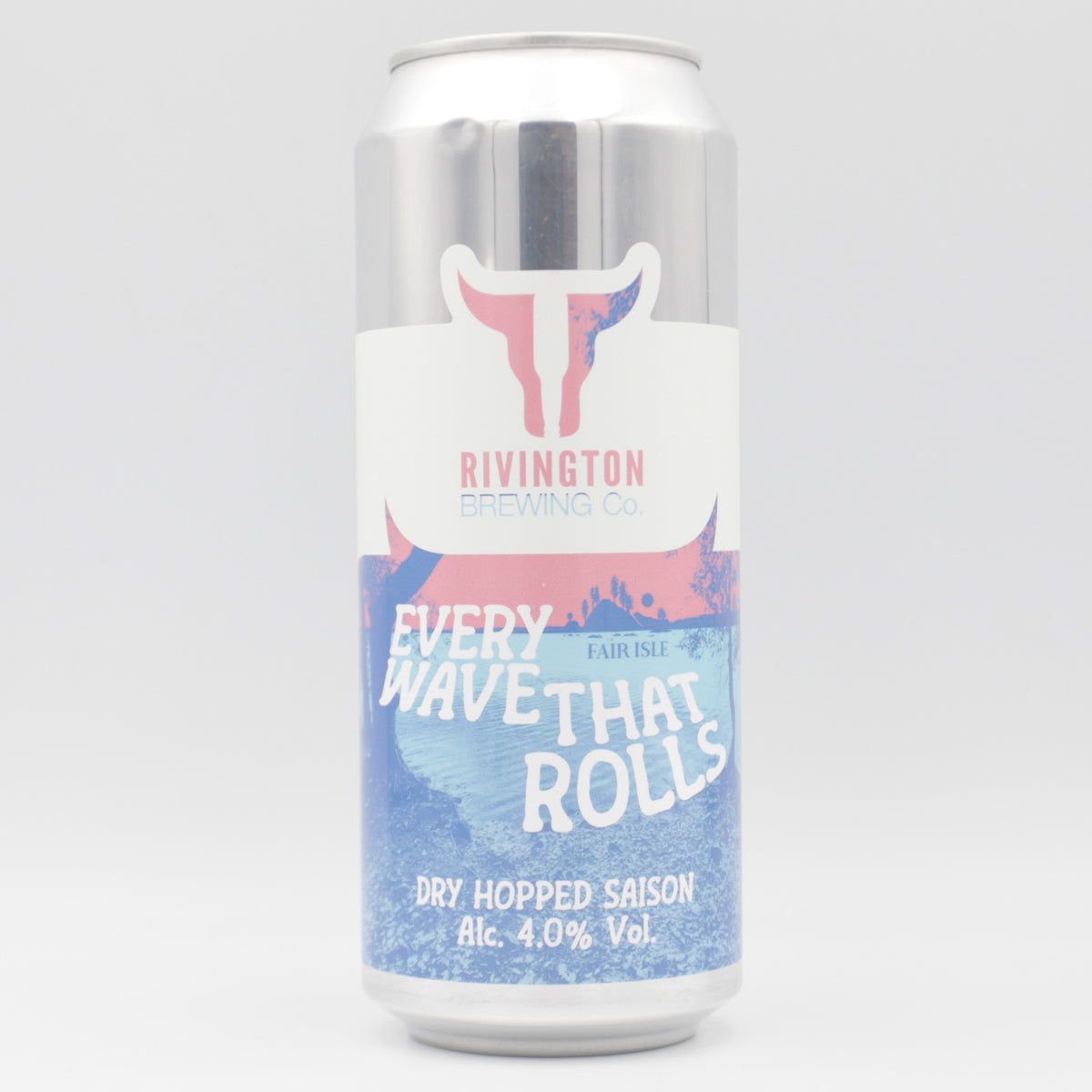 This is a can of Rivington / Fair Isle - Every Wave That Rolls - 4% (500ml). It is a Saison craft beer available to buy from Ghost Whale, voted London's best craft beer shop.
