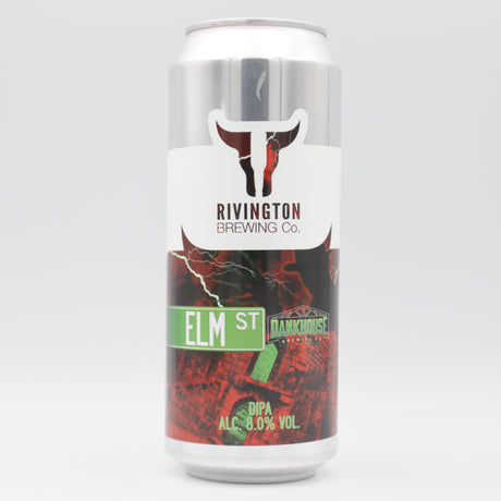 This is a can of Rivington / DankHouse - Elm Street - 8% (500ml). It is a Double IPA craft beer available to buy from Ghost Whale, voted London's best craft beer shop.