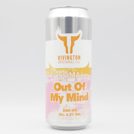 This is a can of Rivington / SOMA - Out Of My Mind - 6.5% (500ml). It is a IPA craft beer available to buy from Ghost Whale, voted London's best craft beer shop.