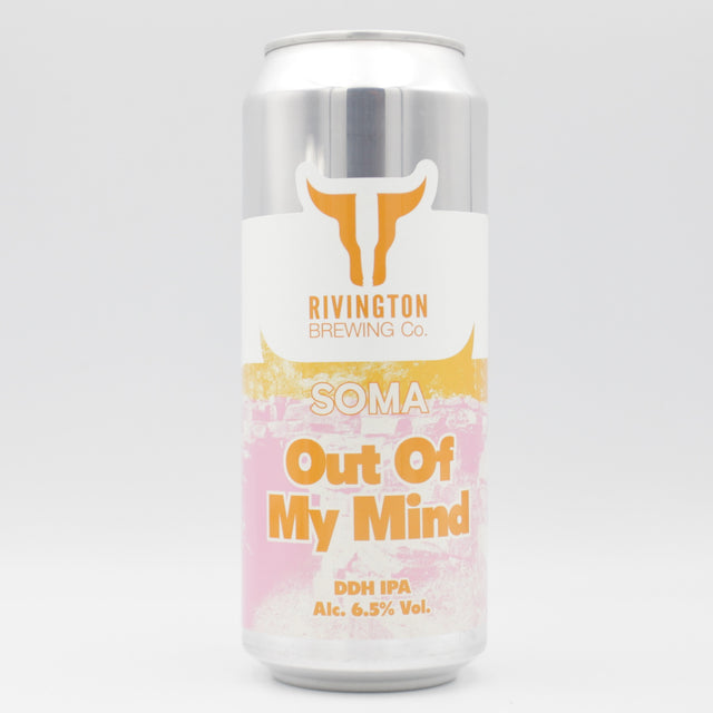 This is a can of Rivington / SOMA - Out Of My Mind - 6.5% (500ml). It is a IPA craft beer available to buy from Ghost Whale, voted London's best craft beer shop.