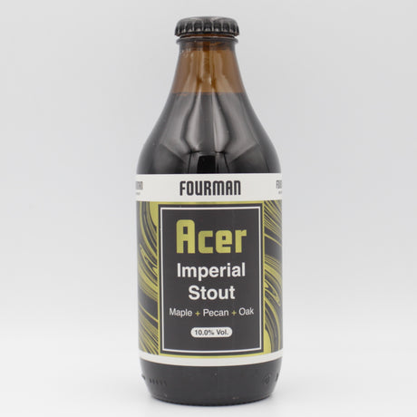 This is a bottle of Fourman - Acer - 10% (330ml). It is a Imperial Stout / Porter craft beer available to buy from Ghost Whale, voted London's best craft beer shop.