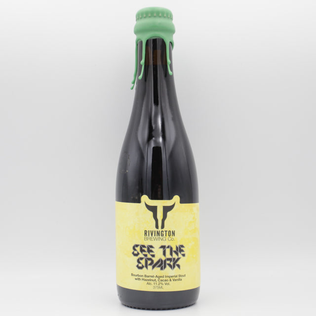 This is a bottle of Rivington - See The Spark - 11.2% (375ml). It is a Imperial Stout / Porter craft beer available to buy from Ghost Whale, voted London's best craft beer shop.