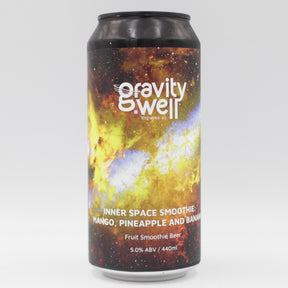 This is a can of Gravity Well - Inner Space Smoothie: Mango, Pineapple and Banana - 5% (440ml). It is a Sour craft beer available to buy from Ghost Whale, voted London's best craft beer shop.