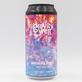This is a can of Gravity Well - Biosignatures - 4.5% (440ml). It is a Pale Ale craft beer available to buy from Ghost Whale, voted London's best craft beer shop.