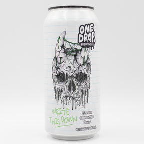 This is a can of One Drop - Write This Down - 6.1% (440ml). It is a Sour craft beer available to buy from Ghost Whale, voted London's best craft beer shop.