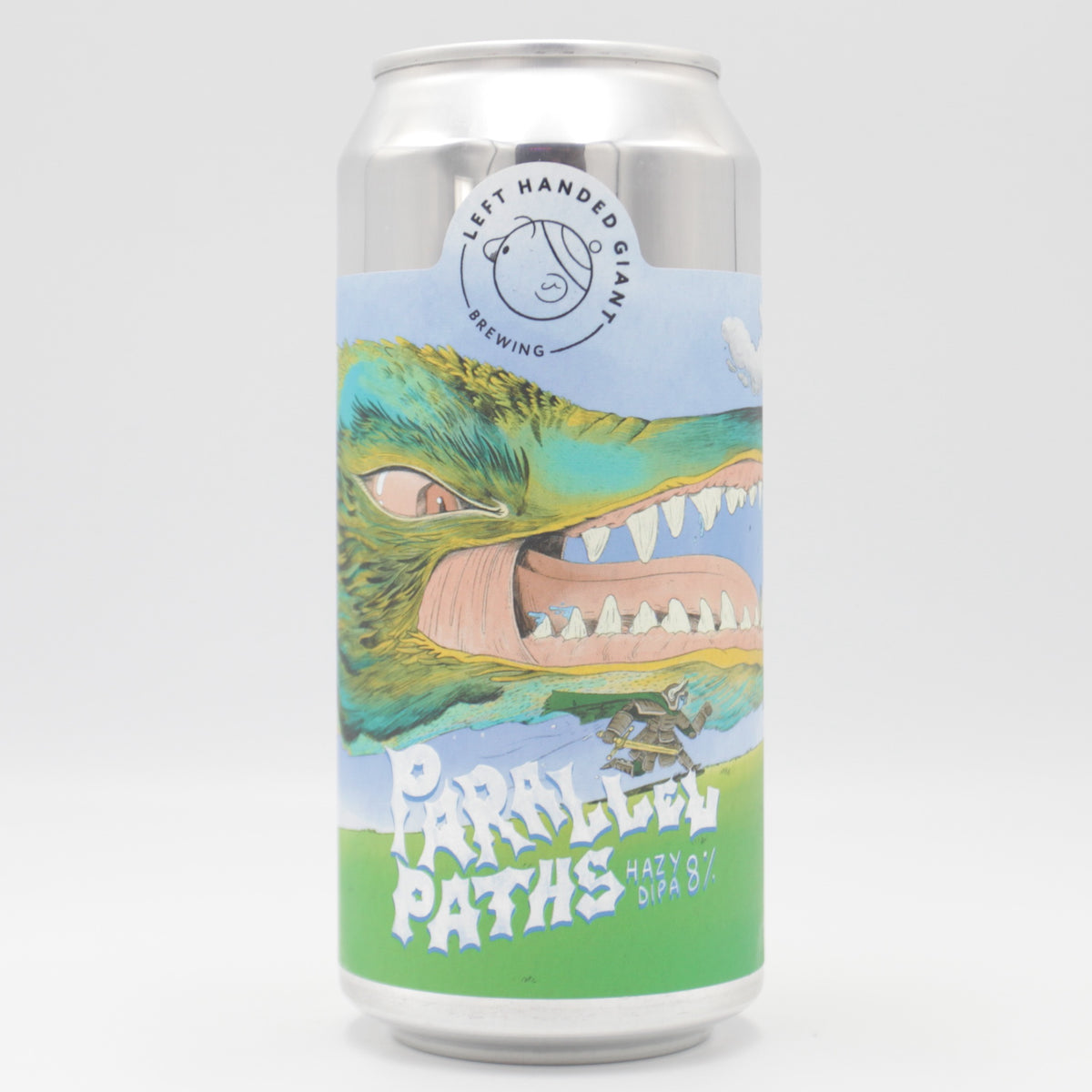 This is a can of Left Handed Giant - Parallel Paths - 8% (440ml). It is a Double IPA craft beer available to buy from Ghost Whale, voted London's best craft beer shop.