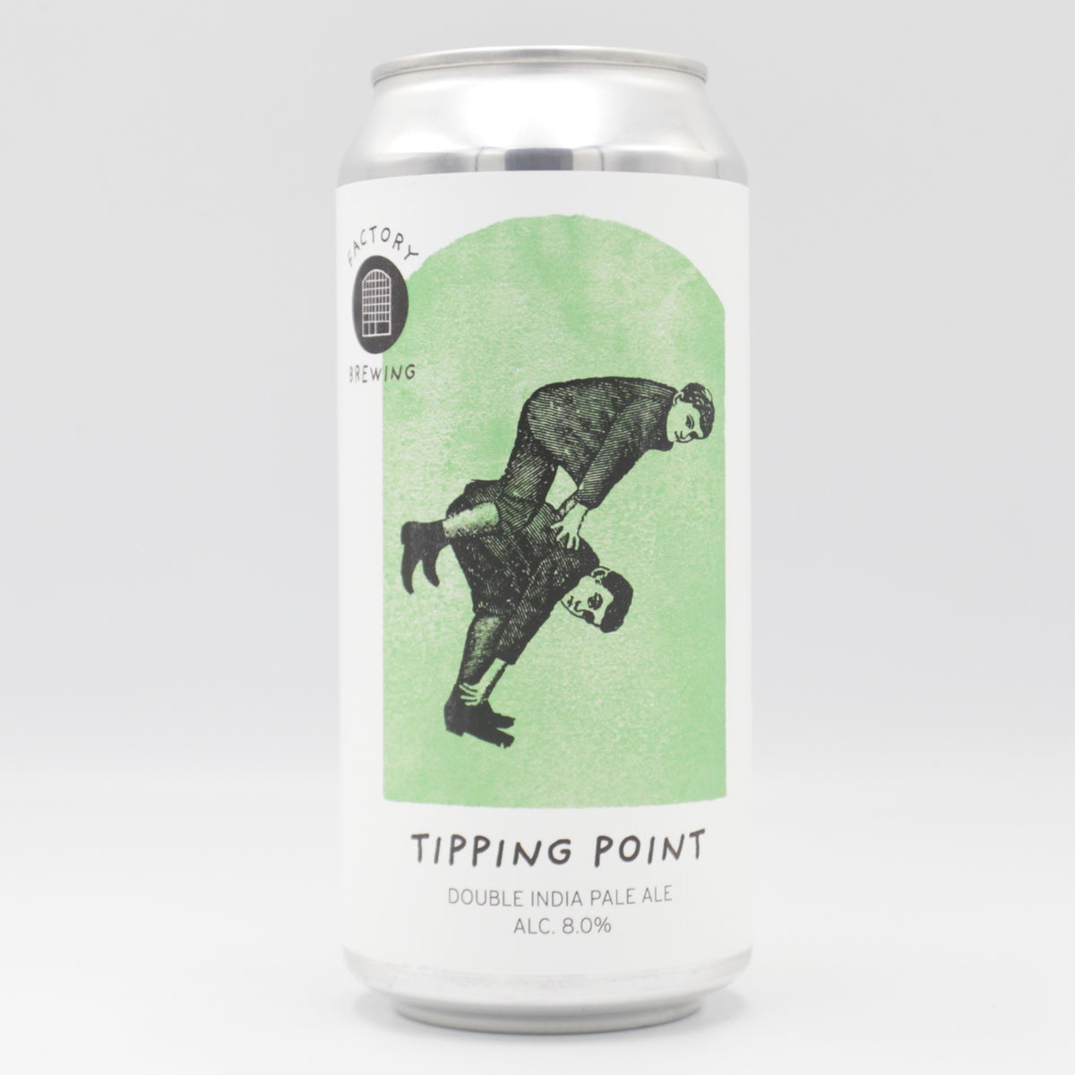This is a can of Factory Brewing - Tipping Point - 8% (440ml). It is a Double IPA craft beer available to buy from Ghost Whale, voted London's best craft beer shop.