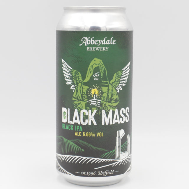 This is a can of Abbeydale - Black Mass - 6.66% (440ml). It is a IPA craft beer available to buy from Ghost Whale, voted London's best craft beer shop.