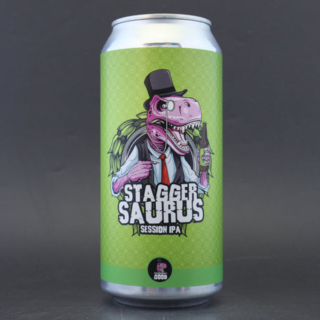 This is a can of Staggeringly Good - Staggersaurus - 4% (440ml). It is a Session IPA craft beer available to buy from Ghost Whale, voted London's best craft beer shop.