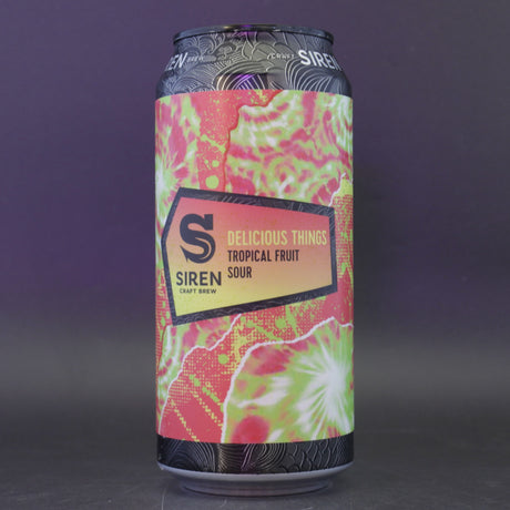This is a can of Siren - Delicious Things - 6% (440ml). It is a Sour craft beer available to buy from Ghost Whale, voted London's best craft beer shop.