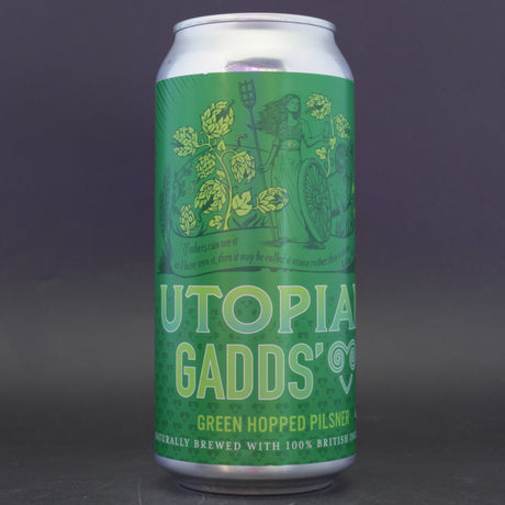 This is a can of Utopian - Green Hopped Pilsner: 2024 - 5% (440ml). It is a Lager / Pilsner / Kölsch craft beer available to buy from Ghost Whale, voted London's best craft beer shop.