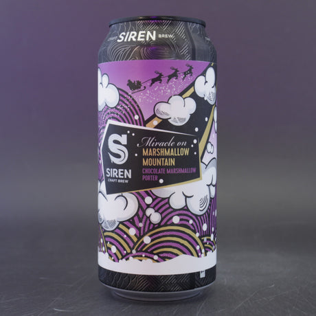 This is a can of Siren - Miracle On Marshmallow Mount - 5.1% (440ml). It is a Stout / Porter craft beer available to buy from Ghost Whale, voted London's best craft beer shop.