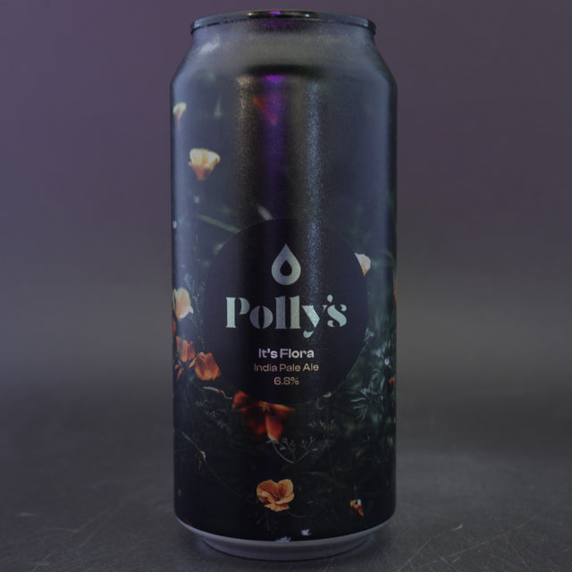 This is a can of Polly's Brew Co - It's Flora - 6.8% (440ml). It is a IPA craft beer available to buy from Ghost Whale, voted London's best craft beer shop.