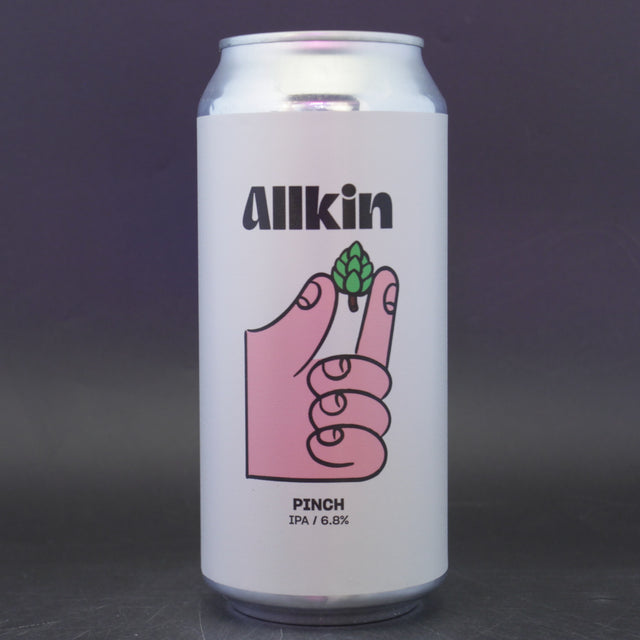 This is a can of Allkin - Pinch - 6.8% (440ml). It is a IPA craft beer available to buy from Ghost Whale, voted London's best craft beer shop.