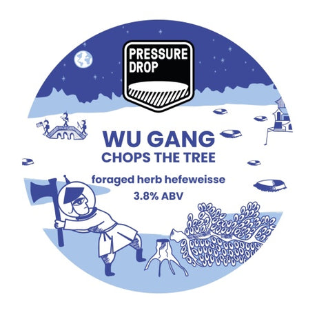 This is a crowler of CROWLER - Pressure Drop - Wu Gang Chops The Trees - 3.8% (500ml). It is a Wit / Wheat craft beer available to buy from Ghost Whale, voted London's best craft beer shop.