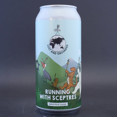 This is a can of Lost and Grounded - Running With Sceptres - 5.2% (440ml). It is a Lager / Pilsner / Kölsch craft beer available to buy from Ghost Whale, voted London's best craft beer shop.