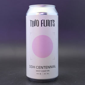 This is a can of Two Flints - DDH Centennial - 6% (440ml). It is a IPA craft beer available to buy from Ghost Whale, voted London's best craft beer shop.