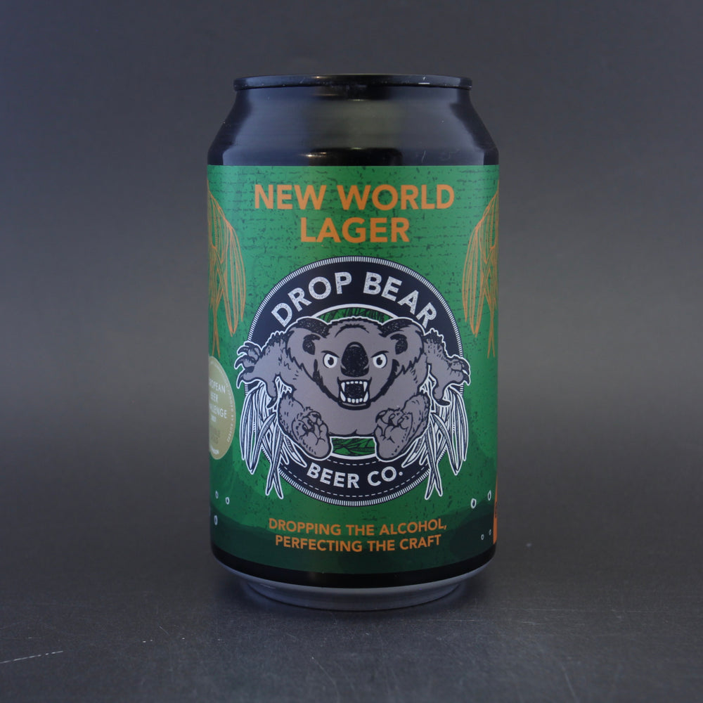 This is a can of Drop Bear - New World Lager - 0.5% (330ml). It is a Lager / Pilsner / Kölsch craft beer available to buy from Ghost Whale, voted London's best craft beer shop.