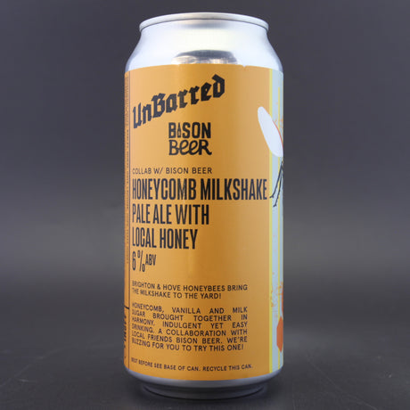 This is a can of UnBarred - Honeycomb Milkshake - 6% (440ml). It is a IPA craft beer available to buy from Ghost Whale, voted London's best craft beer shop.