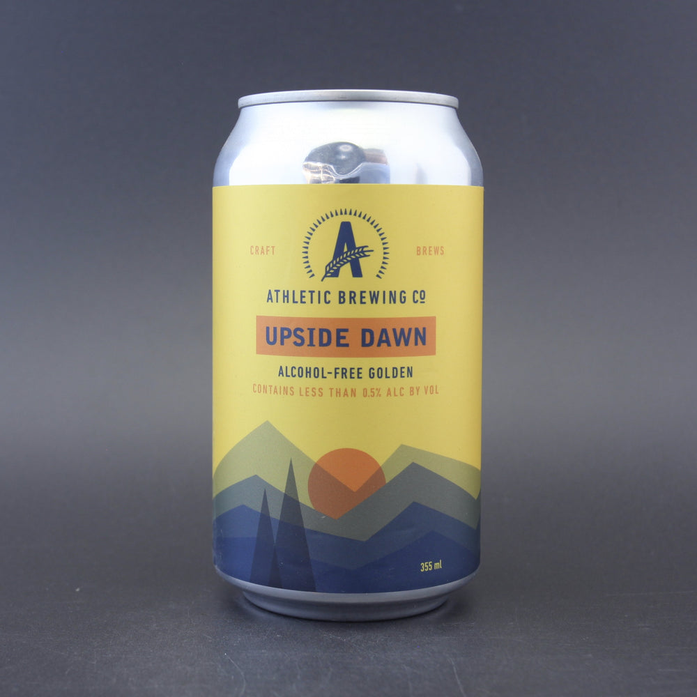 This is a can of Athletic - Upside Dawn - 0.4% (355ml). It is a Blonde / Golden Ale craft beer available to buy from Ghost Whale, voted London's best craft beer shop.